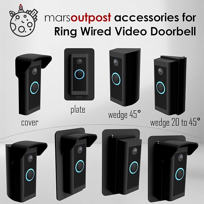 No Drill Rain Cover for Video Doorbell Wired (Model 5AT3T5) Hood Anti-Glare Shield Weather Protector Rain Protection No-Drill Weatherproof Snow Sun Shade Made in UK
