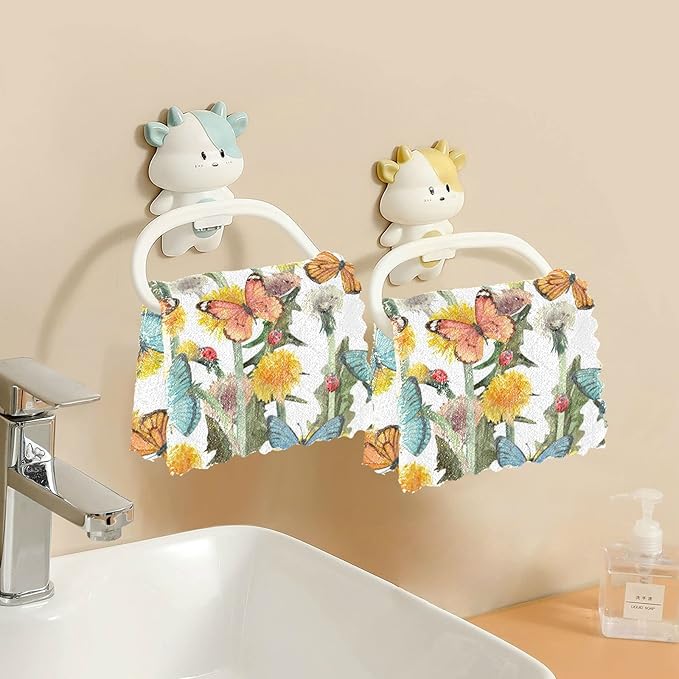 CaTaKu Wild Flower Butterfly Kitchen Towel Set of 6 Reusable Cleaning Cloths Bar Hand Towel Dishcloths