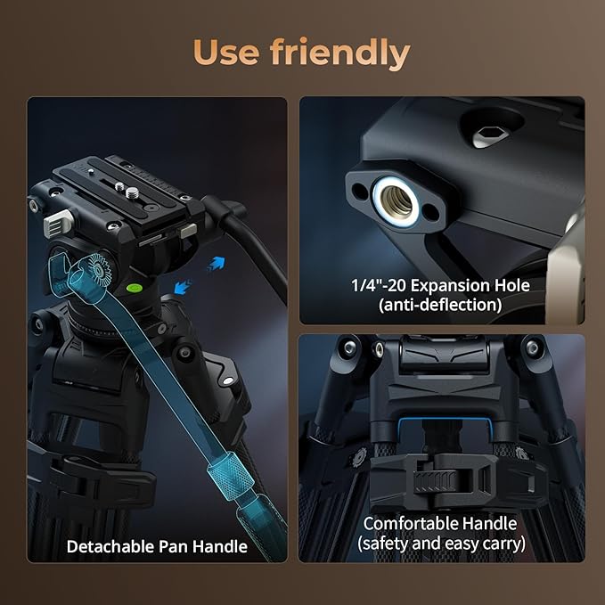 SmallRig Heavy-Duty Carbon Fiber Tripod with FreeSpeed One-Step Height Adjust, 75" Tall, Fluid Head, Dual-Mode QR Plate for DJI/MFT, Load up to 17lbs, Professional Video Tripod for Camera AD-80S