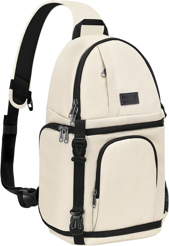 MOSISO Camera Sling Bag, DSLR/SLR/Mirrorless Camera Case Shockproof Photography Camera Backpack with Tripod Holder & Removable Modular Inserts Compatible with Canon/Nikon/Sony/Fuji, Beige