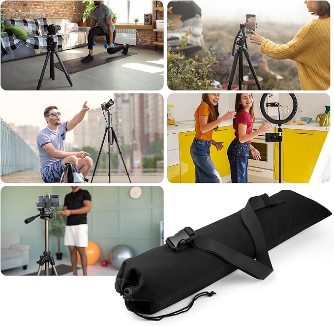 Travel Carrying Case for Cell Phone Tripod & Selfie Stick, Nylon Monopod Storage Bag with Strap Compatible with Folded Extendable Phone Tripod Stand up to 19.5" (Bag Only)
