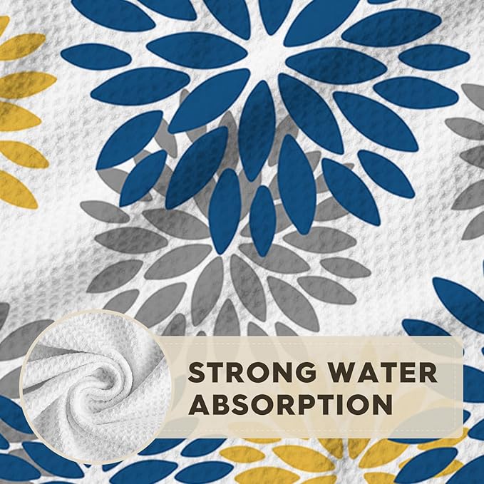 Artoid Mode Dark Blue Dahlia Floral Kitchen Towels Dish Towels, 18x26 Inch Quick Dry Microfiber Cloth Hand Towels for Kitchen Drying Set of 2