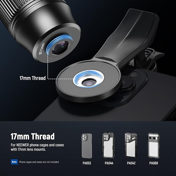NEEWER 7X Telephoto Lens with Phone Camera Lens Clip, Detachable 10X Macro for 17mm Threaded Backplate/Phone Cage/Case Compatible with iPhone Samsung, LS-36 Ultra