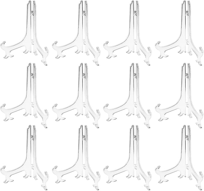 Super Z Outlet Plastic Easels 12 Pack Clear Easel Stands Easel Display Stand for Photo, Place Card, Collectibles, Light Items - Perfect for Wedding Cards, Party, Home, Party Decorations (8 Inches)