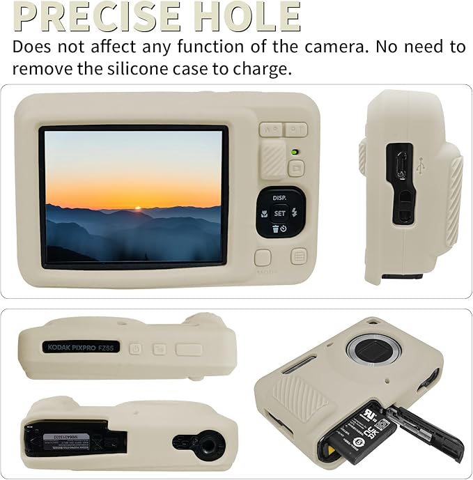 Easy Hood Camera Case for Kodak PIXPRO FZ55, Soft Silicone Cover Anti-Scratch Slim Fit FZ55 DSLR Camera Sleeve Body Skin Travel Protective Case, Beige