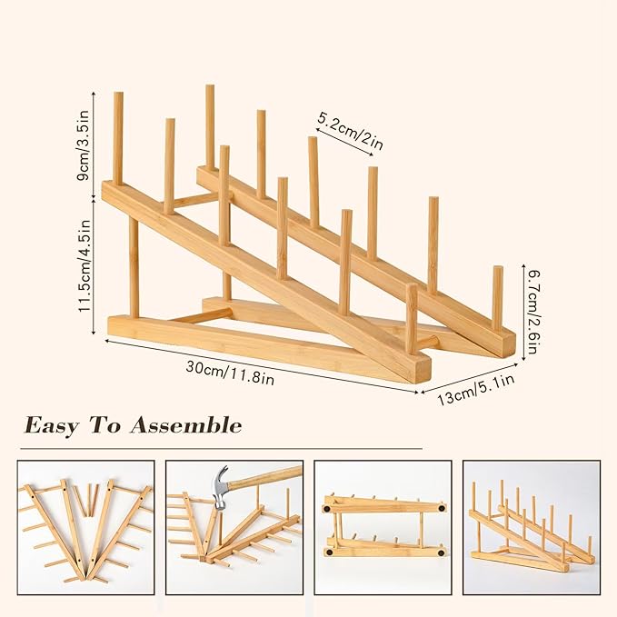 Plate Stands For Display,Wooden Plate Racks Dish Stand Holder, 5-Tier Display Stands For Tabletop Book, Art Print, Puzzle, Cutting Board Kitchen Cabinet Organizer