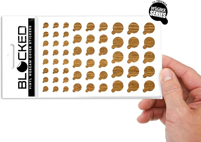 Webcam/Camera Vinyl Covers | 57 Tabbed Low-Tack Restickable Webcam Sticker | 3-Sizes | Wood Grain Textured 57-Pack Tabbed