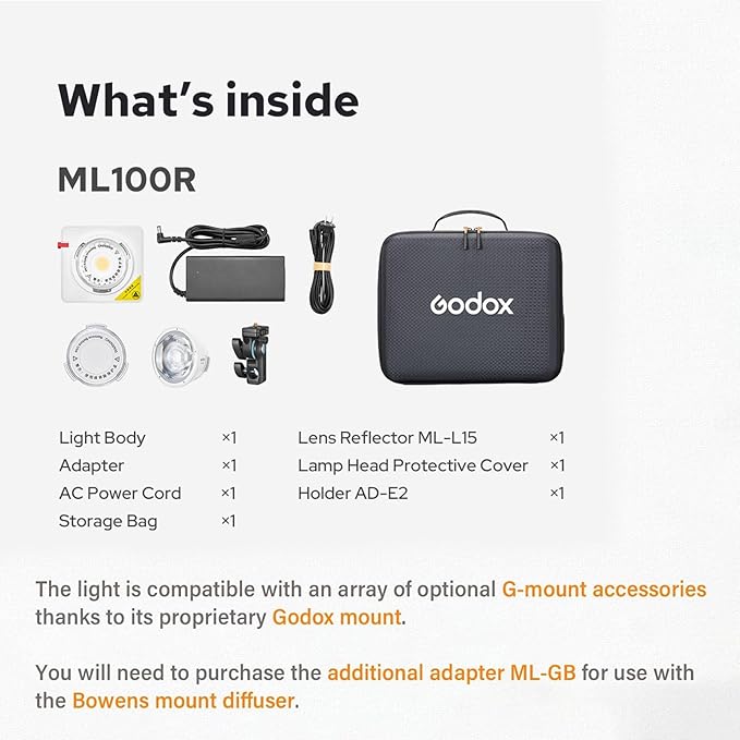 Godox ML100R 110W RGB Portable LED Video Light, 1800K-10000K, Full HSI & CCT 1800K–10,000K, CRI 95+, 14 FX, App/Onboard Control, Compact Pocket Light for Filmmaking, Live Streaming, Video Photography