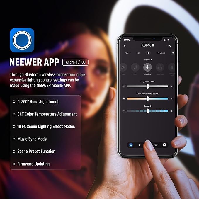 NEEWER 18 Inch RGB LED Ring Light APP Control with Tripod Stand and Phone HolderCompatible with iPhone for Selfie Makeup Lash Studio Streaming Video Recording Lighting, 42W Ringlight Dimmable,RGB18 II