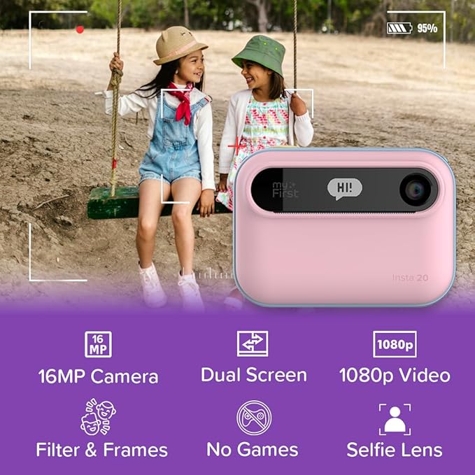 New myFirst Camera Insta 20 - Instant Print Digital Camera for Kids with 16MP Photos 1080P, 4-12 Years Old Girl Gift Ideas, Thermal Printing No Ink, Support Micro SD Card (Cotton Candy)
