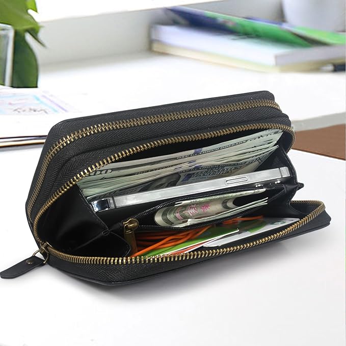 Harryshell Compatible with Samsung Galaxy S25 Ultra Case Wallet Multi Zipper Detachable Removable Cover Purse with Card Slots Holder Mirror Crossbody Wrist Strap for 6.9 inch (Black)