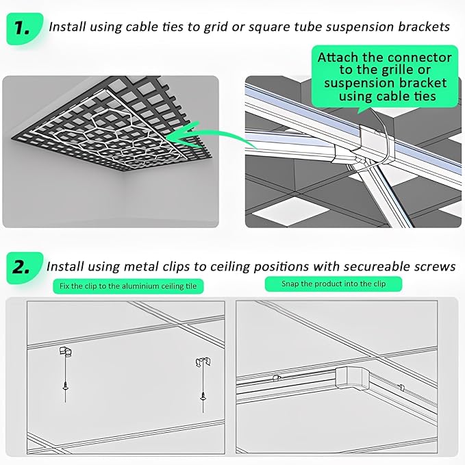 Hexagon Garage Lights RGB Frame, Hexagon LED Light Garages High Bright 6500K 672W 86400LM, Easy Install 14 Grid Honeycomb Hexagon Ceiling Lights for Garage, Shop, Car Detailing Shop