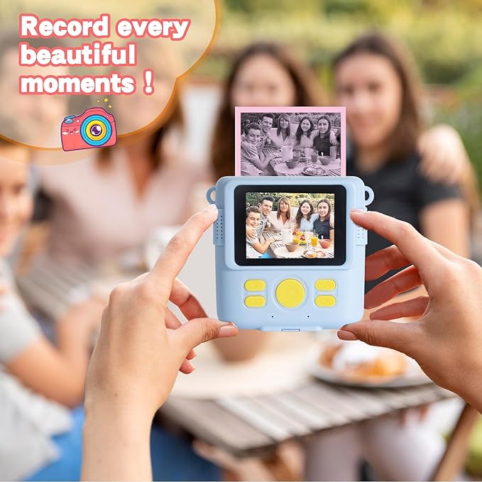Hikkon 12 Rolls Kids Instant Camera Thermal Print Paper Refill - 3 Colors (Pink, Blue, Yellow) Compatible with Most Children Instant Print Cameras