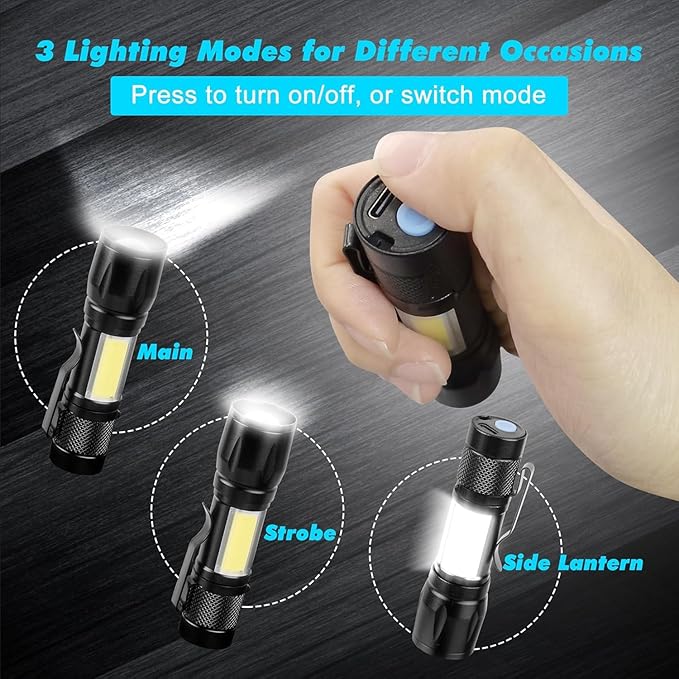 KunHe 6 Pack USB Rechargeable Mini Small LED Flashlights Bulk Camping Lantern Flashlight Bright High Lumens EDC Flash Light