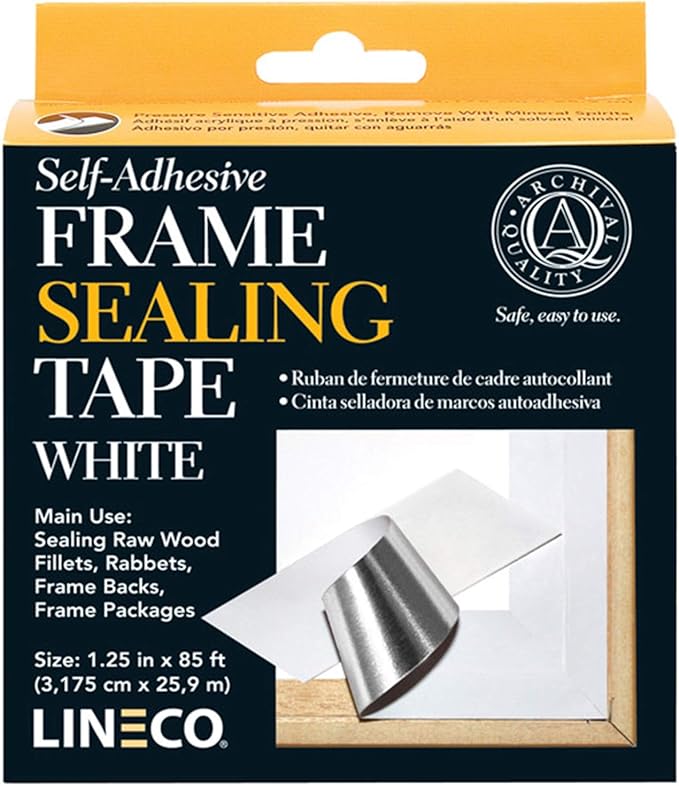 Lineco Archival Self-Adhesive Frame Sealing Tape. Acid-Free, Non-Yellowing Tape, for Seal Framing Backs, DIY, Crafts, White, 1.25" x 85 ft. Pack of 1