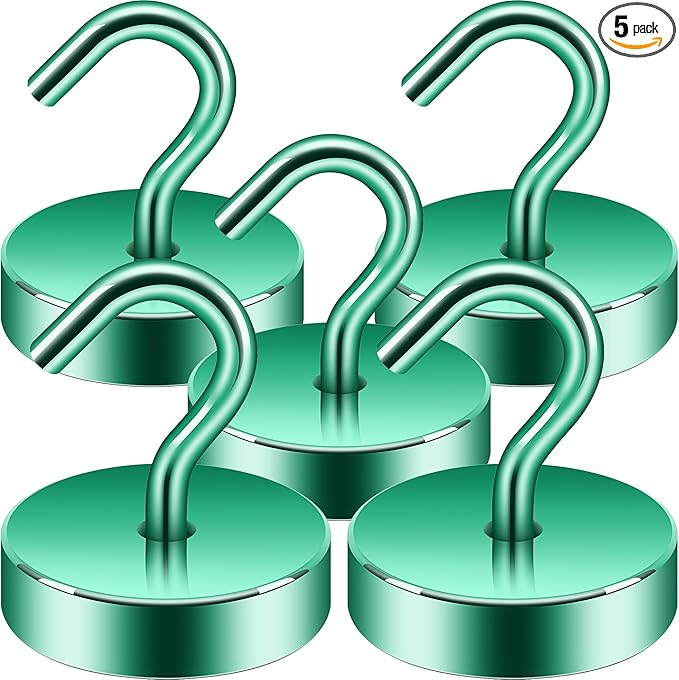 Neosmuk Magnetic Hooks, Cruise Ship Essentials, 80lb+ Heavy Duty Magnetic Hooks for Cruise Cabins, Refrigerator, Grill, Hanging, and Travel | Extra Strong Must-Haves Magnet Hook,Green, 5 Pack