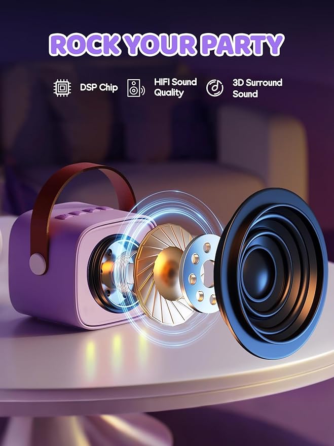 Upgraded Mini Karaoke Machine with 4 Wireless Microphones Toy for Kids, Birthday Gifts for Girls Boys, Portable MP3 Player for Ages 3, 4, 5, 6, 7, 8, 9, 10, 11, 12+ Year Old Party (Purple)