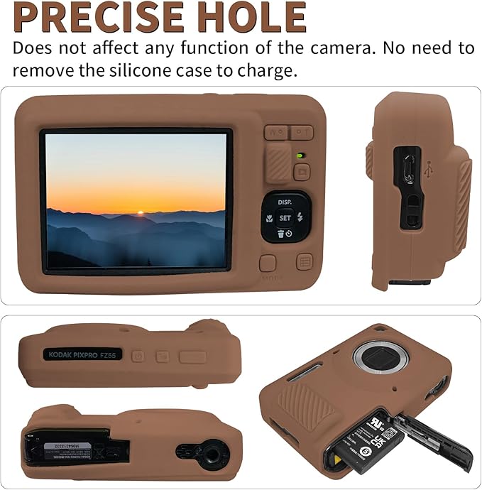 Easy Hood Camera Case for Kodak PIXPRO FZ55, Soft Silicone Cover Anti-Scratch Slim Fit FZ55 DSLR Camera Sleeve Body Skin Travel Protective Case, Brown
