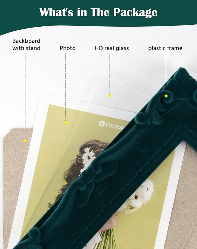 4x6 Picture Frame for Portraits Wedding Photos, Small Retro Decorative Frame with Stand for Table Shelf Desk Decor, Unique Gift for Housewarming Birthday (Dark Green)