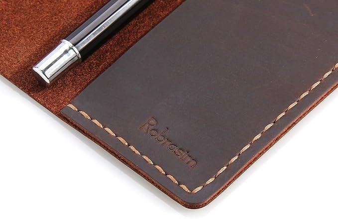 Robrasim Leather Journal Cover for Field Notes, Notebook Cover for Moleskine Cahier, Handmade Vintage Leather Cover for 3.5" x 5.5" Notebooks, Coffee