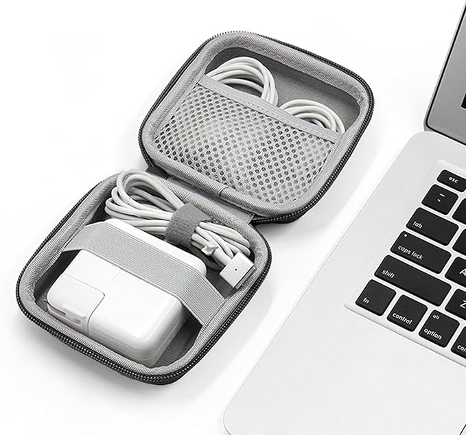 Charger Case for Macbook, Portable Tech Electronic Organizer Bag, Travel Storage Pouch for Laptop Accessories, MacBook Power Adapter, Charging Cords, USB Drives, Power Bank (Black, M)