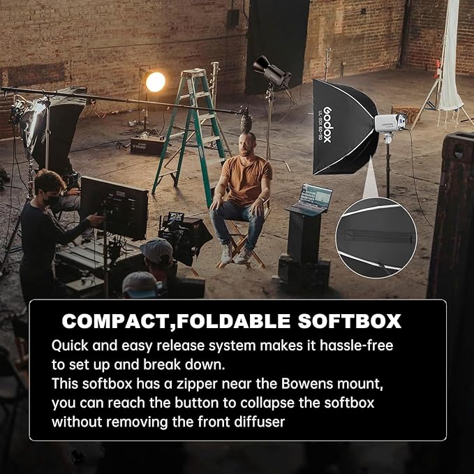 Godox 2pc Quick Release Softbox,UL 24"x24"/60x60cm Bowens Mount Square Soft Box with Grid,Diffuser,Carry Bag for Studio Strobe Flash Continuous Light,Outdoor Photography Video Recording,Live Streaming