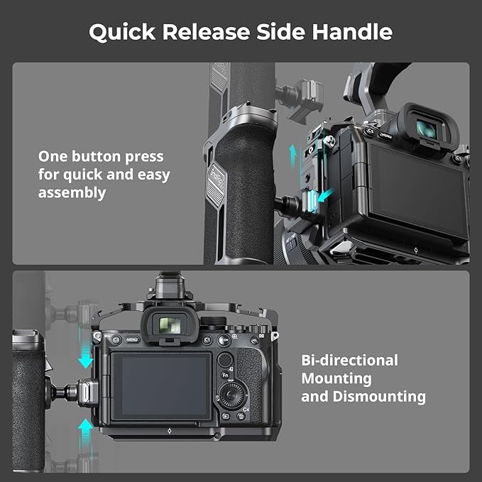 SMALLRIG Quick Release Rotating Side Handle with Integrated NATO Rail, NATO Side Handgrip for DLSR Camera Cage Kit, Left or Right Side Adjustable, HawkLock H21-4485