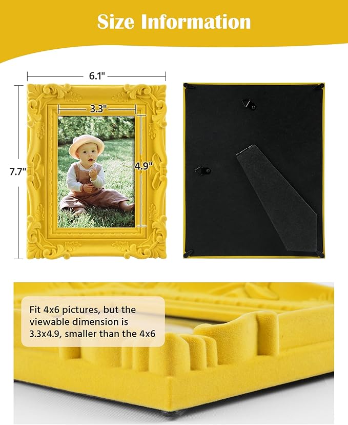 4x6 Yellow Picture Frame with Stand for Tabletop Wall Display, Modern Ornate Frame for Art Prints Family Portrait Landscape Paintings Posters, Cute Room Decor for Living Room Bedroom (Yellow)