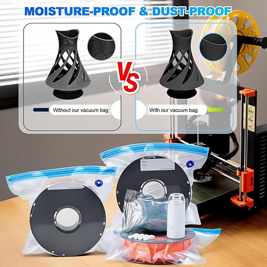AGPTEK 3D Printer Filament Storage Bags 11.8×13.4 inch(20 Pack) - Vacuum Sealed Kit with 500mAh Electric Pump & Silica Gel Desiccants, Moisture-Proof and Dust-Proof for PLA, ABS, PETG Filament (PA+PE)