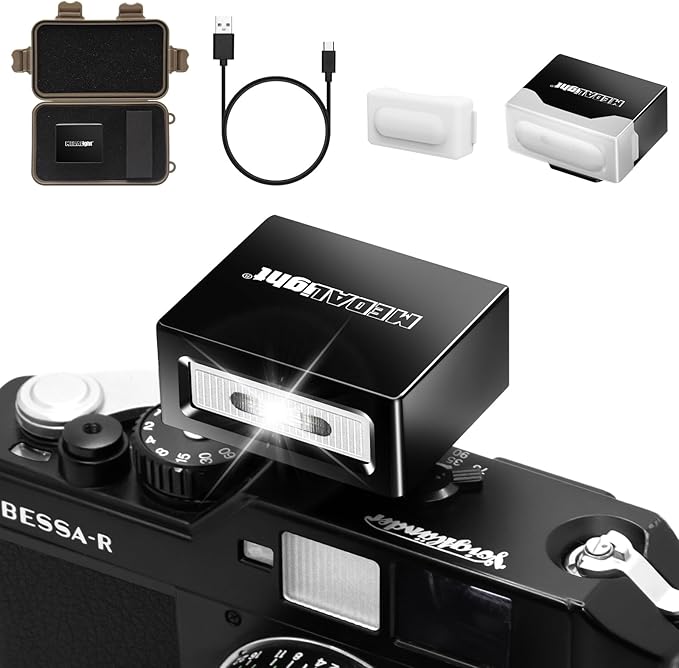 MEDALight Upgrade Aluminum F1 Mini Camera Flash with Diffuser for Ricoh GR3/GR3X/Fuji/Sony ZV1/Nikon/Canon/Olympus/Digital Film Cameras,Portable hot Shoe Speedlite for DSLR Camera(Black).
