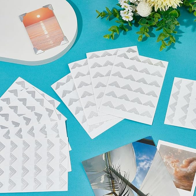 240Pcs Silver Picture Corners Self Adhesive Photo Corners Paper Acid Free Pictures Photos Albums Mounting Frames Stickers for Scrapbooking Memory Books Diary Journals DIY Crafts Supplies