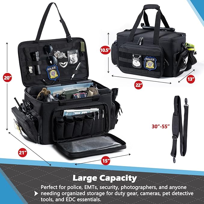 Patrol Bag Law Enforcement - Police Duty Bag - Water Resistant Car Front Seat Organizer with 15.6" Laptop Storage and Molle System for Police Gear, EMTs, Cameras, Pet Detective Gear