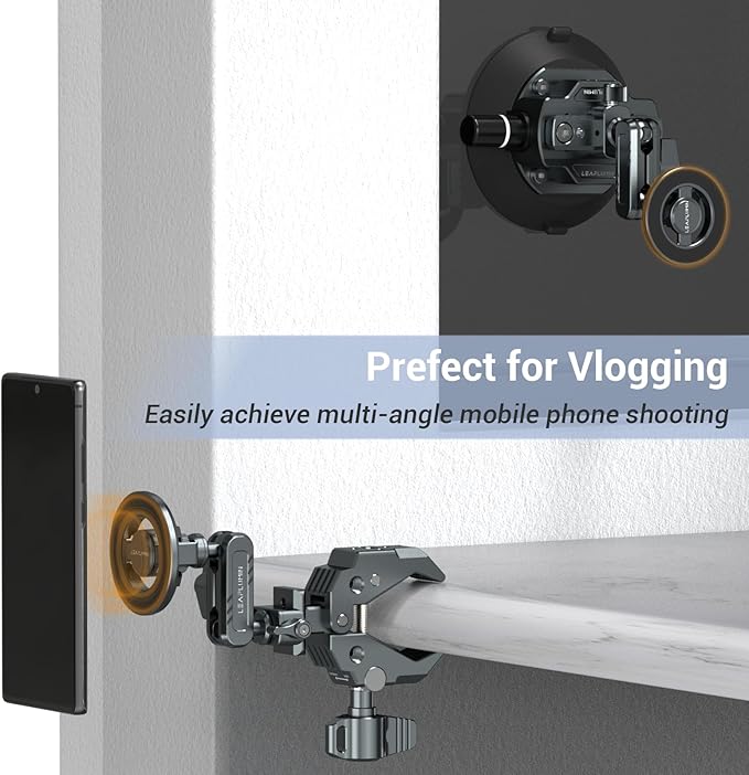 Magnetic Phone Tripod Mount Adapter with Adhesive Magnetic Ring，1/4” Screw Hole Suitable for Ball Head/Tripod，Cold Shoe Design Compatible with Microphone with Hot Shoe Connector