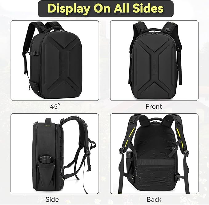 Camera Backpack, Hardshell DSLR Photography Camera Bag with Rain Cover, Waterproof Hard Shell Camera Case with Tripod Holder & 15.6" Laptop Compartment Compatible with Canon/Nikon/Sony/DJI Mavic Drone