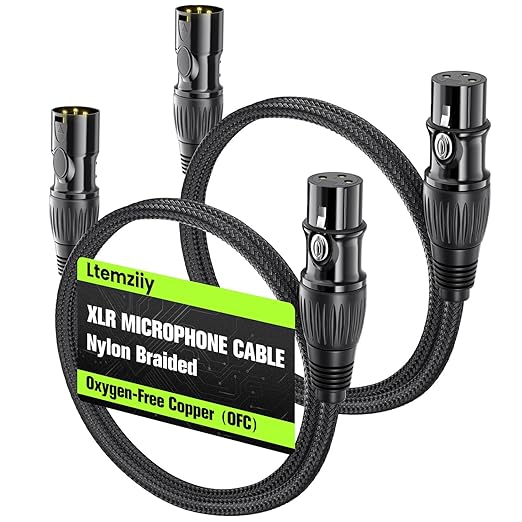XLR Cable 3ft 2 Pack, Male to Female XLR Microphone Cable, Gold-Plated 3-Pin Oxygen-Free Copper (OFC) Shielded Nylon Braided Mic Cord for Mixer, Speaker Systems, 3 Foot