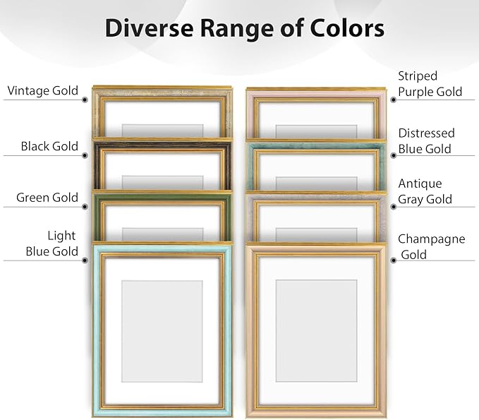 Golden State Art,11x14 Ornate Picture Frame for 8x10 Photo with Mat or 11 x 14 Prints Without Mat, Real Glass Wall Display Horizontally or Vertically (Color:Green Gold)