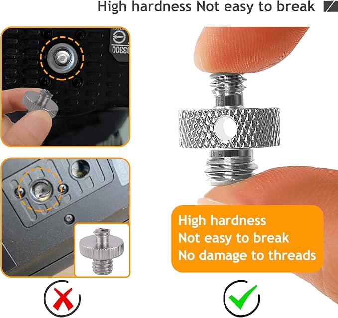 Upgraded Stainless Steels 1/4" Male to 1/4" Male & 1/4" Male to 3/8" Male Tripod Threaded Screw Adapter with Hole for Camera Light Stand Equipped with Hex-L Wrench 4 Pcs