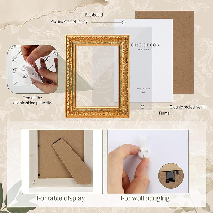 Kathfly 20 Pack Vintage Picture Frames for Wall or Tabletop Display Ornate French Country Frames Vintage Farmhouse Decor Antique Wall Art Set for Gallery Bedroom Living Room Decor (Simple Style)