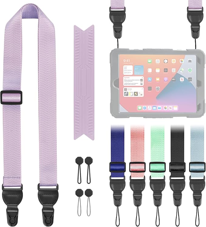 Adjustable Shoulder Straps, Universal IPad lanyard, Silicone Padded Camera Strap with Quick Release Buckle, Comfort Neck Strap for Cameras, iPads, Tablet Case, Binoculars (Light Purple)