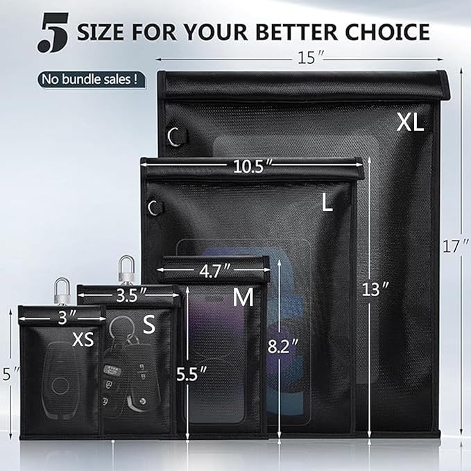 Simket Faraday Bags for Phones and Car Key 2 Pack, Signal Blocking Pouch, Cell Phone Signal Jammer, Car Key/WiFi/RFID/GPS Signal Blocker Black (m)