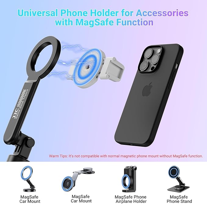 JJC Phone Clamp Holder for Magnetic Car Mount Tripod Stand with MagSafe Function, Gym Magnetic Phone Clip for Metal Surface with 2 Cold Shoes & 1/4" Screw for iPhone Samsung Galaxy Google Pixel-White