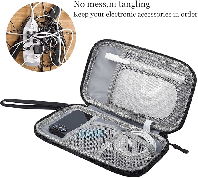 Electronic Organizer Case, Travel Cable Organizer Pouch Electronic Accessories Carry Case Water Resistant Organizer Pouch Bag for Cable, Cord, Charger, Phone, Power Bank, Earphone (Black)