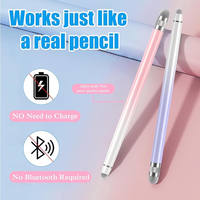 Bopomofo 2PCS Stylus Pens for Touch Screens,Stylus Pen for iPhone/iPad/Tablet Android/Microsoft Surface,Compatible with Touch Screens(White Pink/White Purple)