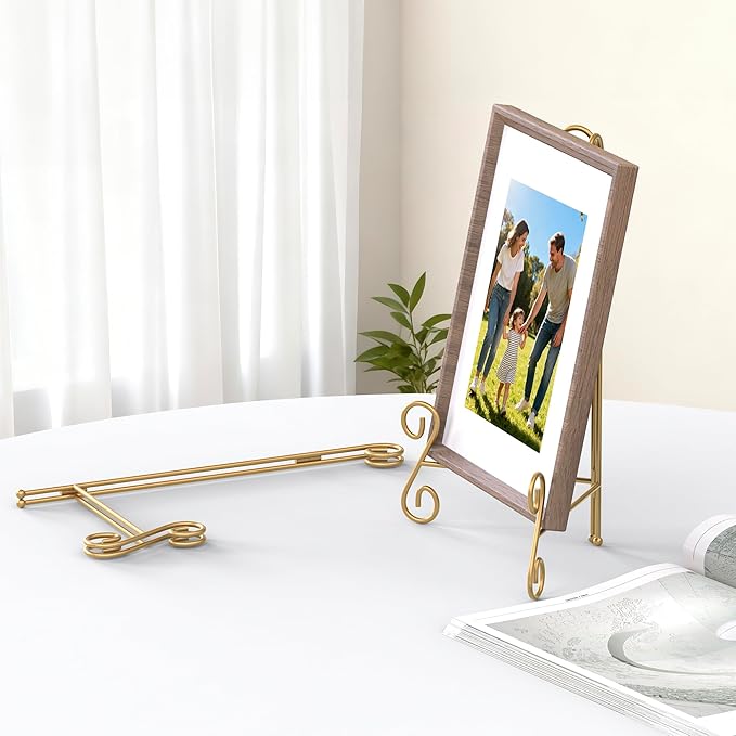 Gold Plate Stand, 10 Inch Decorative Holder for Displaying Platters, Heavy-Duty Metal Easel Stand for Picture, Photo Frame, Books and Round Objects, 2-Packs