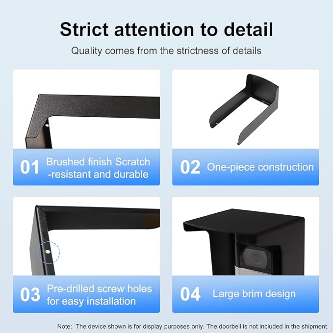 Outdoor Black Doorbell Rain Anti-Glare Cover, Steel Weather-Blocking Camera Cover Glare Sun Shade Protection for Most Video Doorbells(Inward fold)