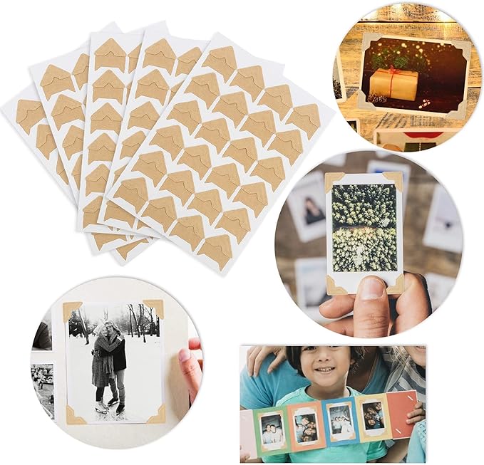 DERAYEE 12 Sheets/288 PCS Photo Corner Stickers, Self-Adhesive Photo Mounting Corners for Scrapbooking Photo Album Diary DIY Craft Paper