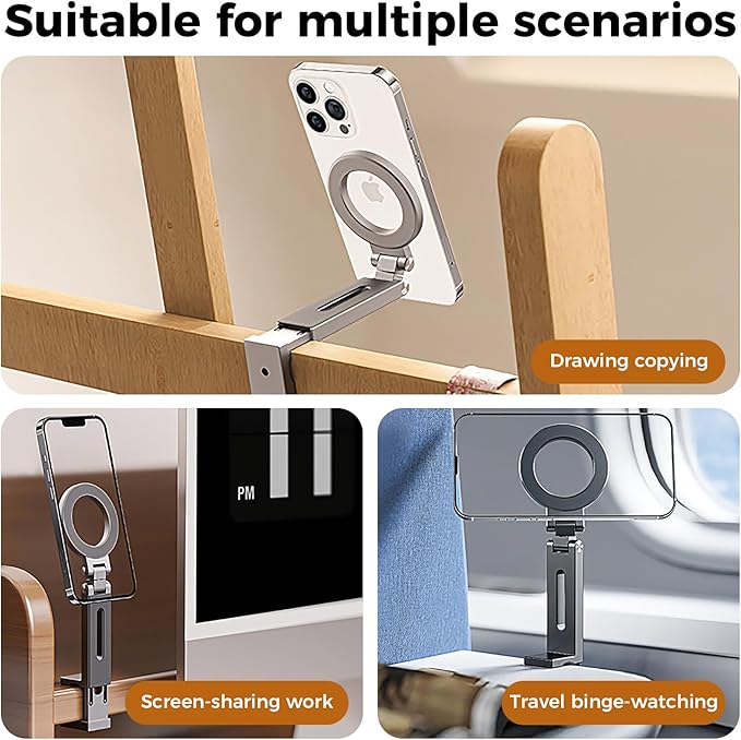 Magnetic Phone Tripod Stand, 360° Rotating Foldable Aluminum Mount for All Phones, Strong Magnetic Grip, Telescopic Adjustable Design for Desk, Travel, Photography, Live Streaming, and Video Calls