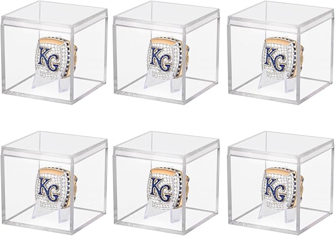 6 Pack Championship Ring Display Case Clear Acrylic Display Case Mini Baseball Softball Ring Holder Single Ring Display Box Stand 1 Slot Ring Hole Storage Box Gift for Sports Fans, 2.16 Inch