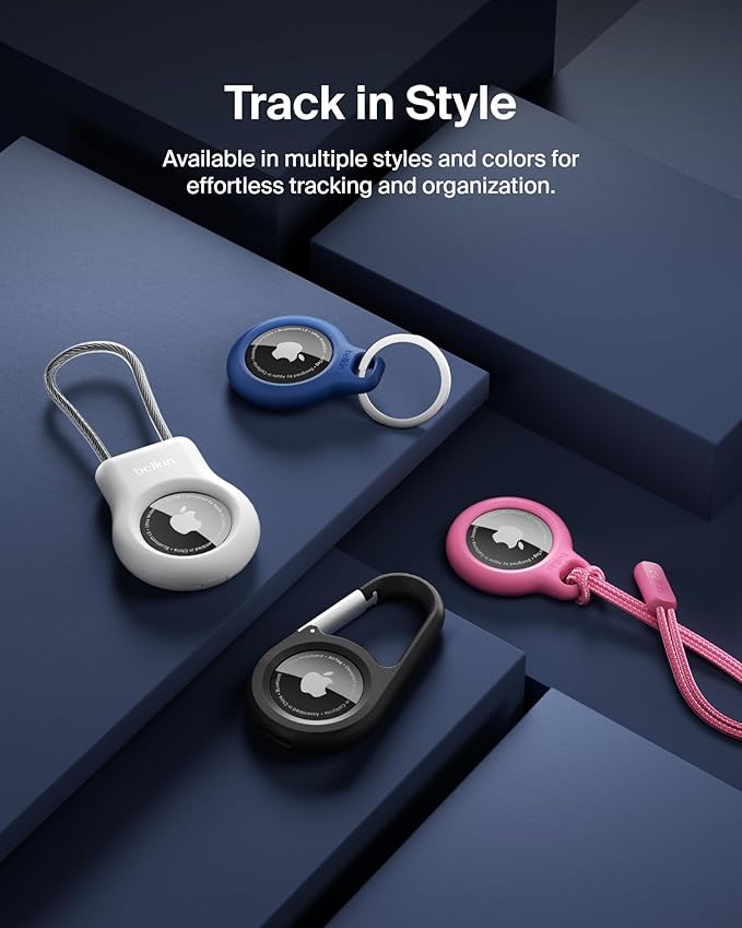Belkin Apple AirTag Secure Holder with Key Ring, Durable Scratch Resistant Case With Open Face & Raised Edges, 2 count (Pack of 1)