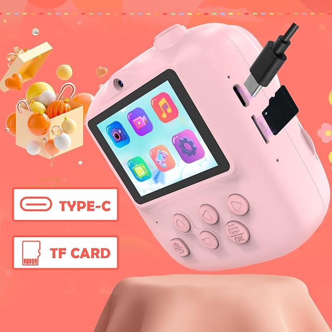 Kids Camera Instant Print for Kids with Mirror, HD Dual-Lens Selfie Digital Camera with 3 Rolls Print Paper & 32GB Card, Holiday Birthday Gifts Toys for Girls Boys Toddler.(Pink)